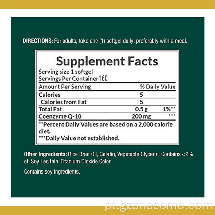 O suplemento dietético suporta a saúde celular CoQ10 Softgels